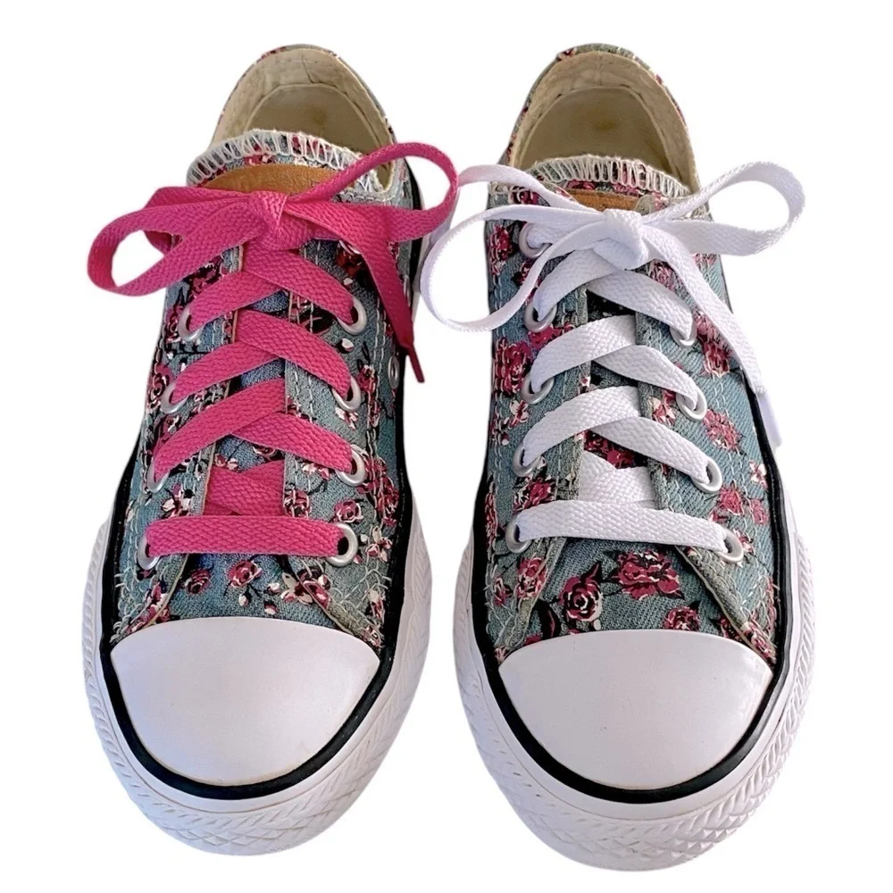 CONVERSE ALL STAR Sneakers Chuck Taylor Lace up Blue Pink Floral Youth Size 12